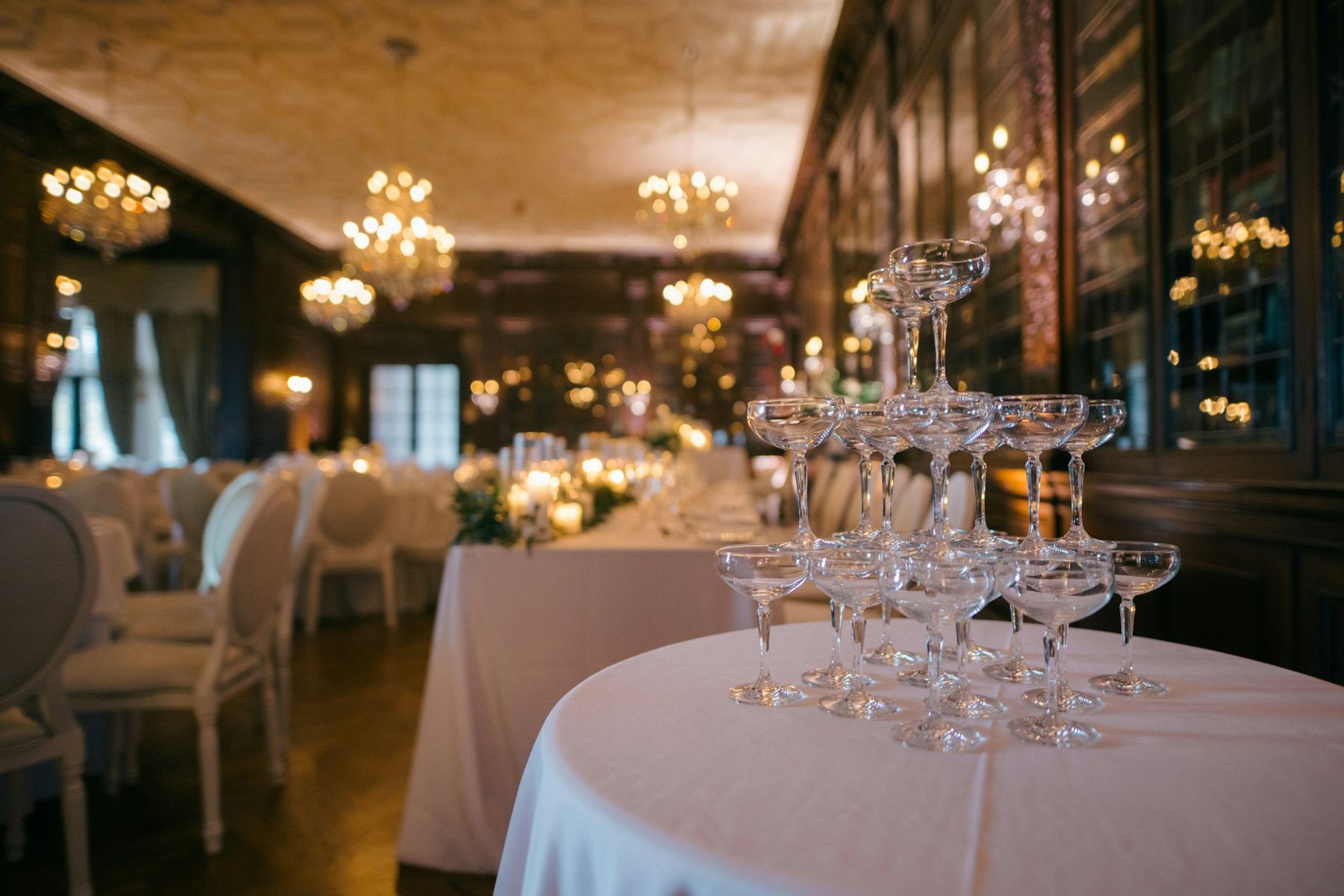 An event hall set for a reception