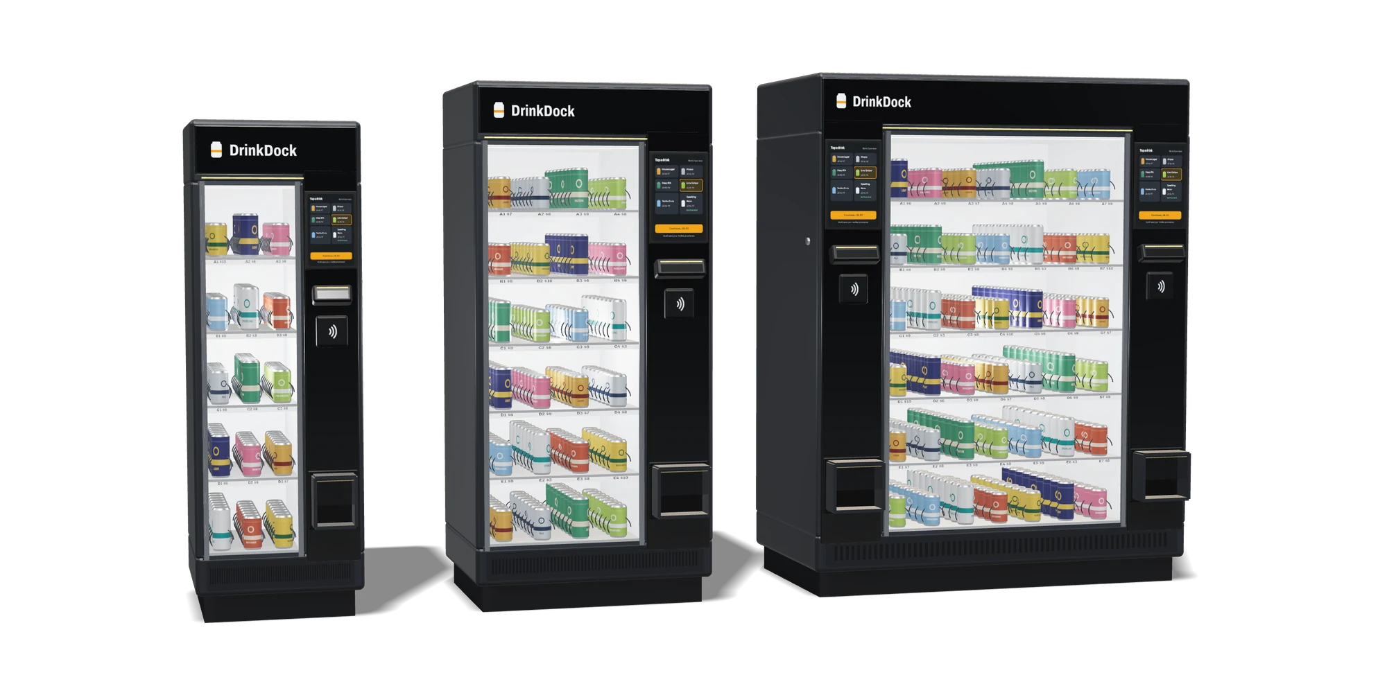 DrinkDock Compact, One and Duo vending machines side by side