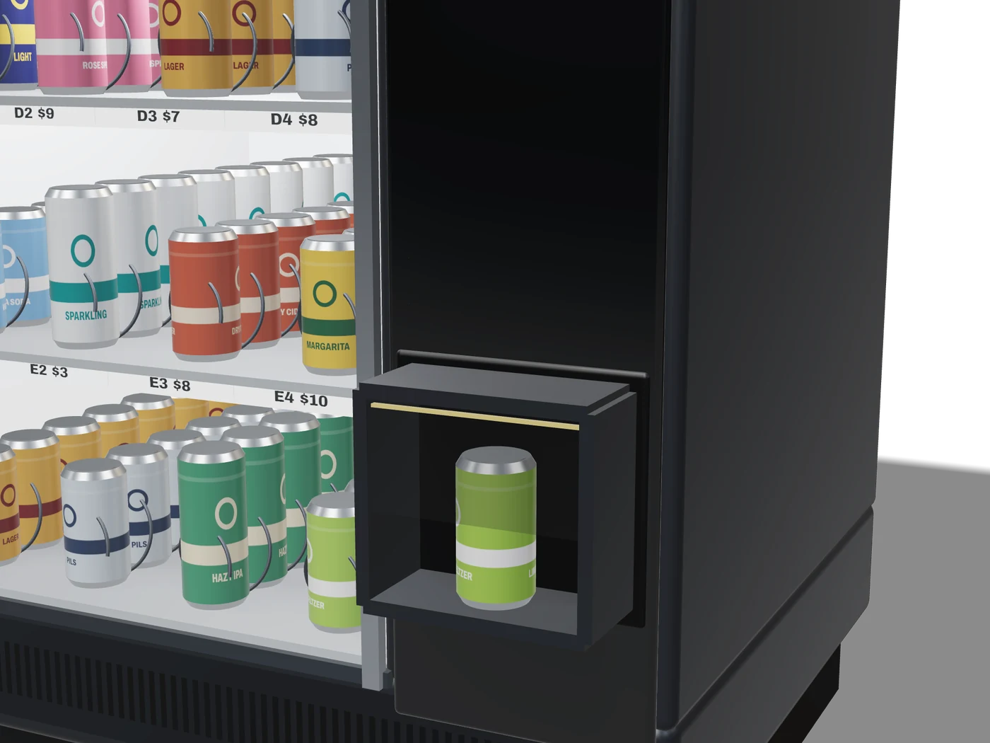 Close-up of the lit pickup port with a can inside