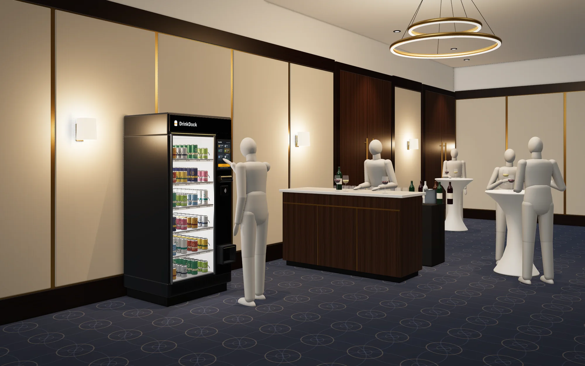 Concept visualization of a DrinkDock One in a hotel banquet foyer